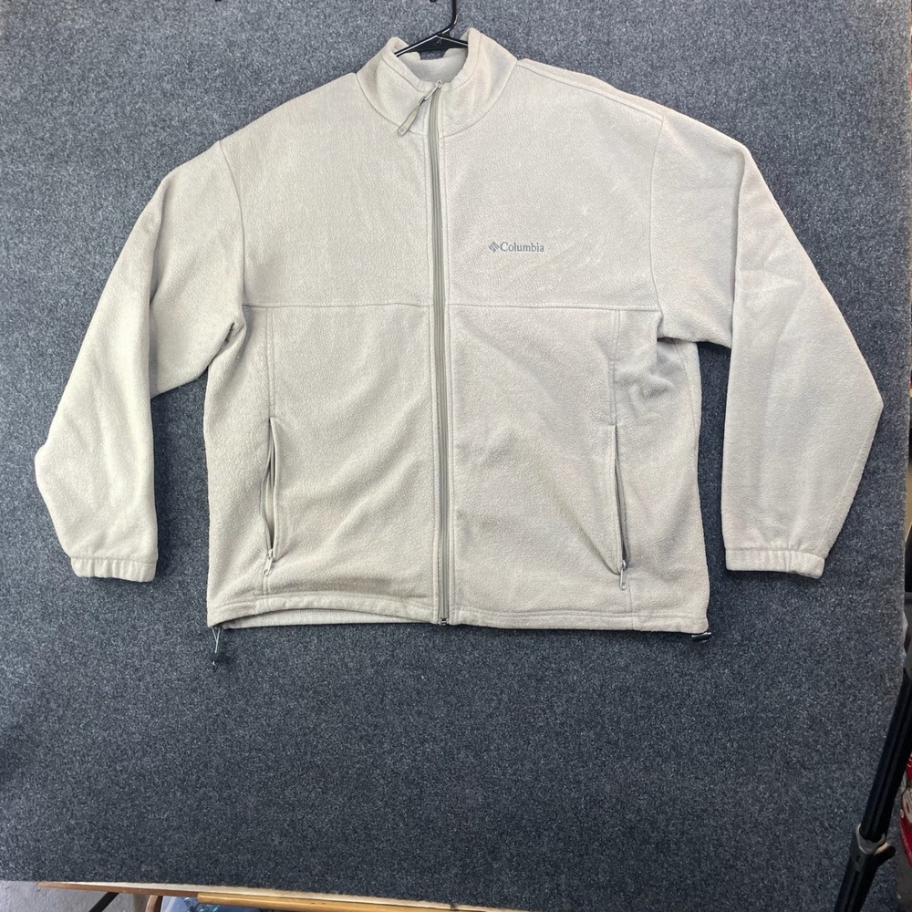 Columbia Fleece Jacket Mens XXL Tan Full Zip Mock Neck Outdoor Sweater Khaki